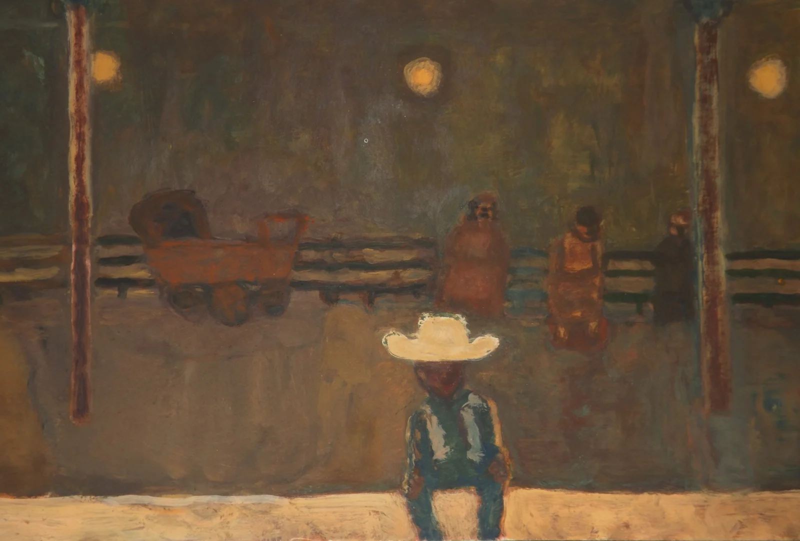 A painting of a man wearing a cowboy hat.