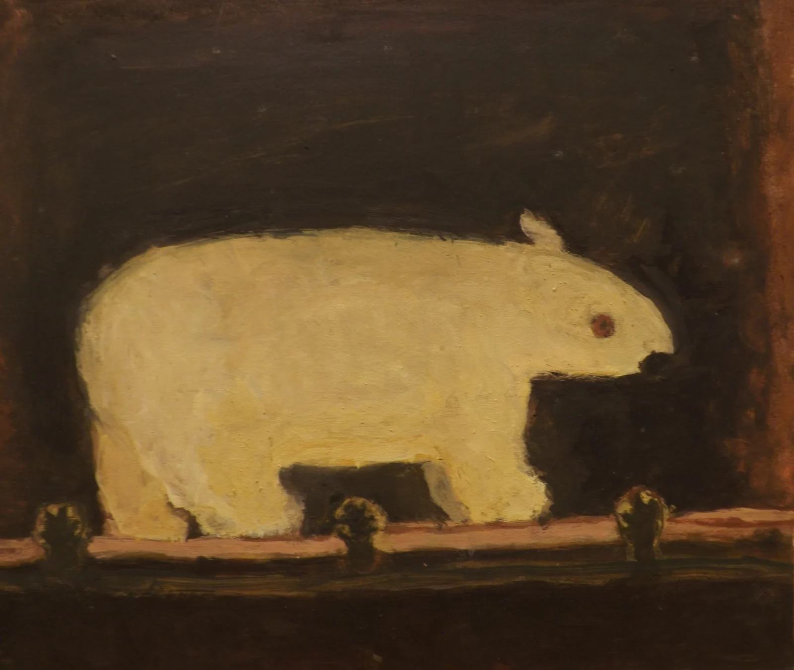 A painting of a white bear in a room.